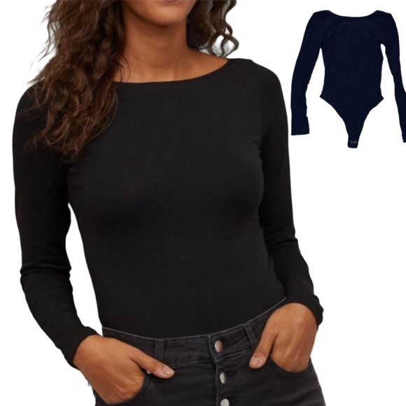 Sam Edelman Tops - Sam Edelman Black Long Sleeve Boat Neck Body Suit